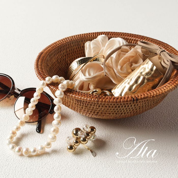 オリジナルギフトセット 伝統工芸アタ細工 かわいい編みかごとコースターセット